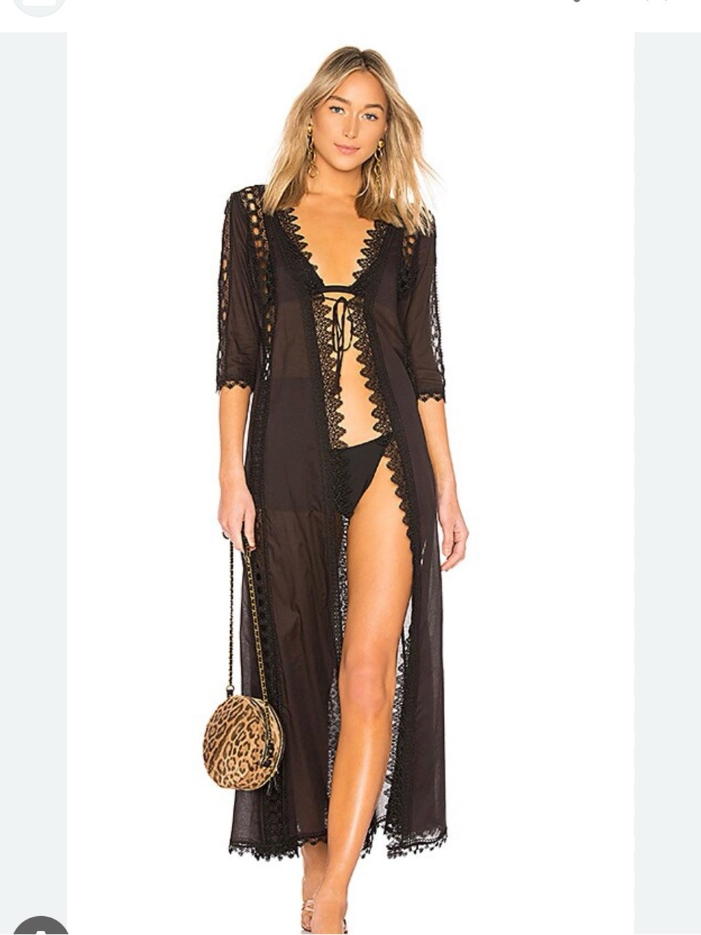 Charo Ruiz Black Crochet-Trim Maxi Coverup